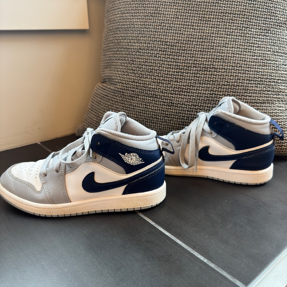 Nike Youth Jordan 1 mid Blue and Gray Sneakers High-Top